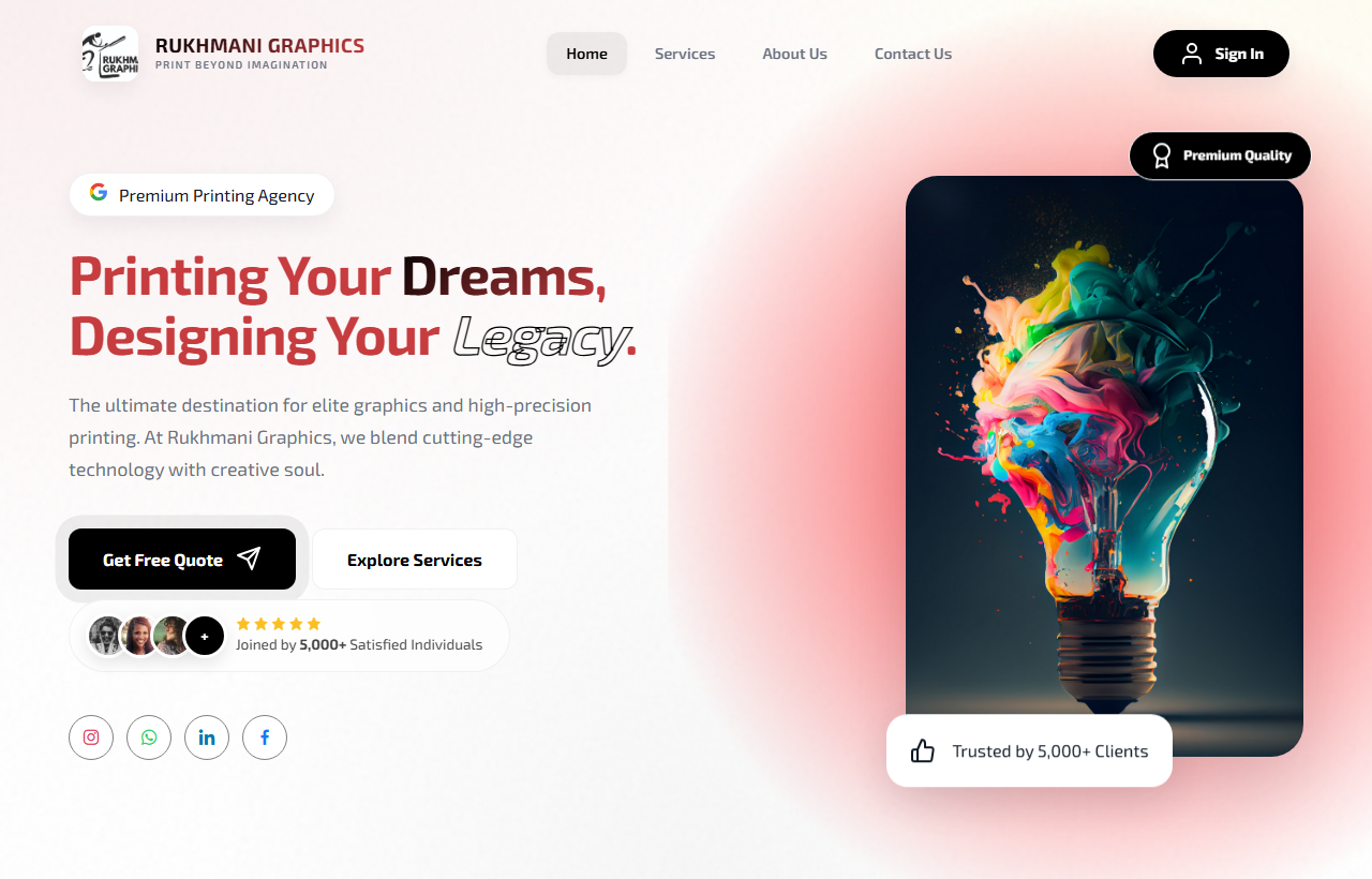 Rukhmani Graphics Industrial UV & Large Format Printing live platform preview