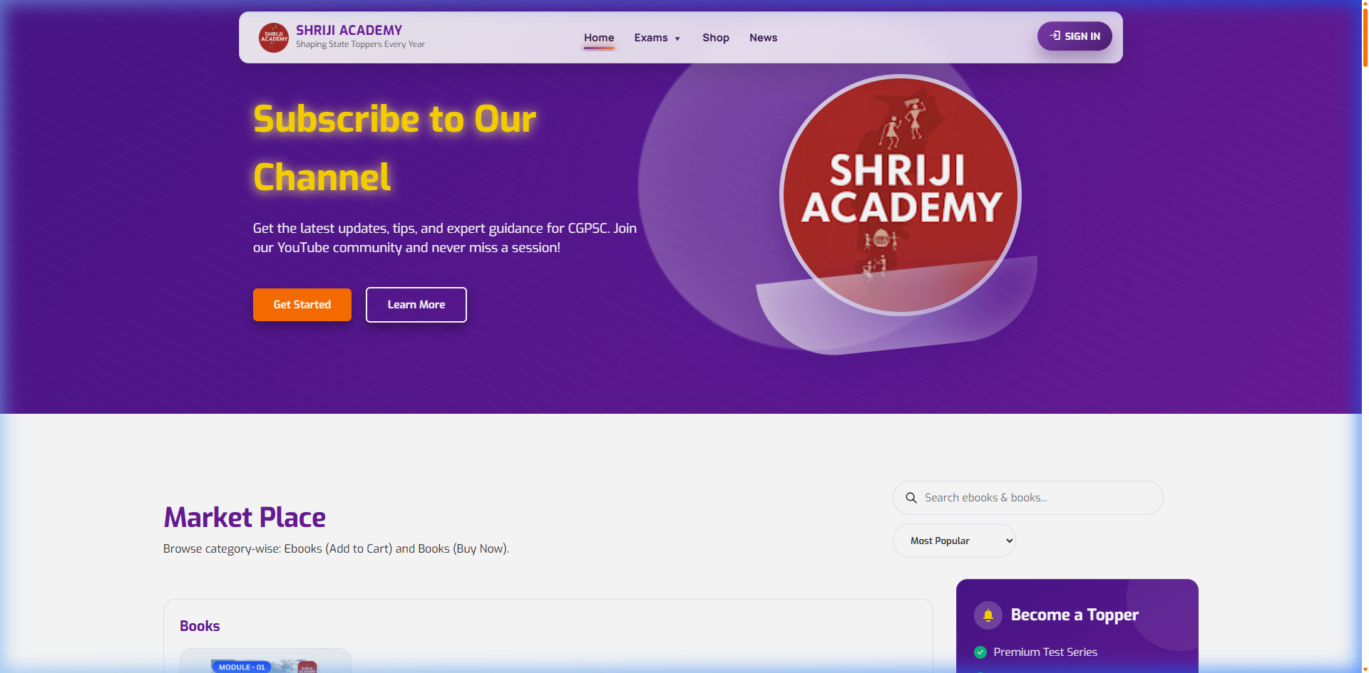 Shriji Academy Premier CGPSC & State Civil Services live platform preview